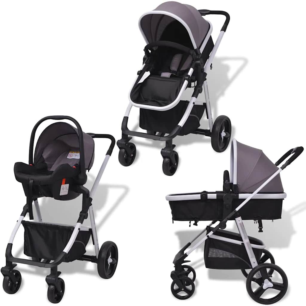Vidaxl Cochecito De Bebé 3 En 1 Gris Y Negro Aluminio_1