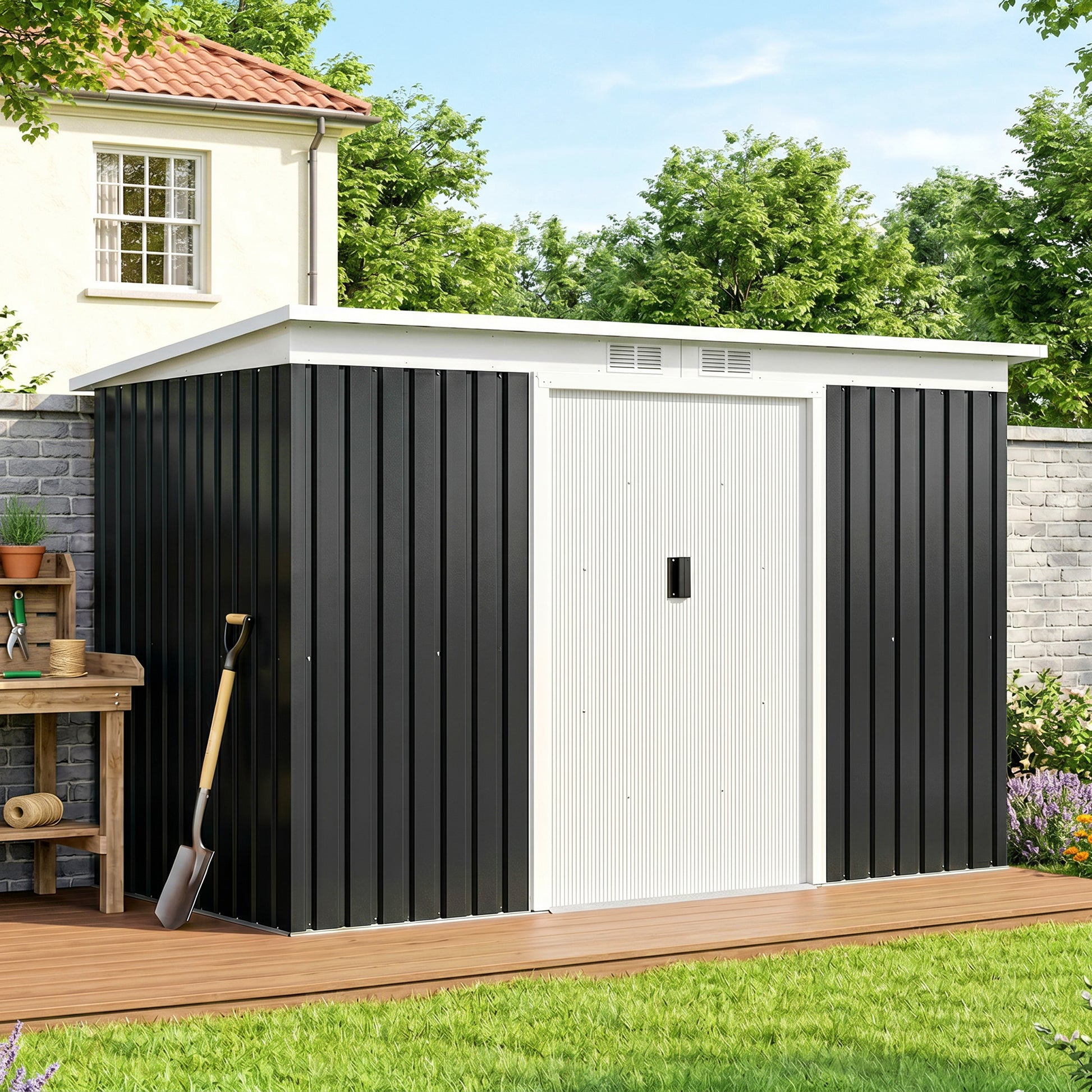 Outsunny Cobertizo De Jardín 280x130x172 Cm Base De 3,2 M² Con 2 Puertas Gris_4