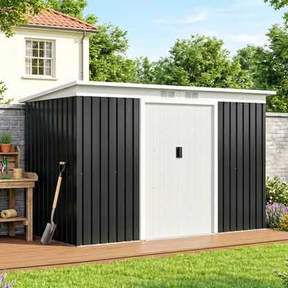 Outsunny Cobertizo De Jardín 280x130x172 Cm Base De 3,2 M² Con 2 Puertas Gris_4