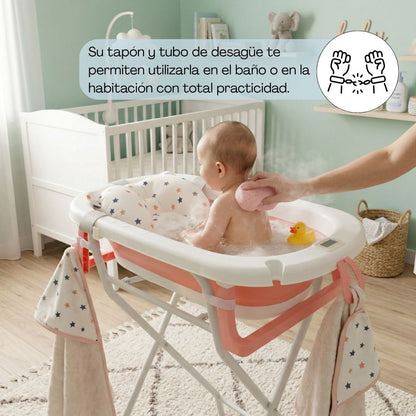 Bañera Bebé Rosa Con Cojín, Termómetro Y Soporte Plegable, Segura Y Compacta Bathby_3