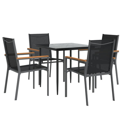 Juego De Comedor Para Jardín 5 Piezas Acero Y Textilene Negro / Vetonek_5