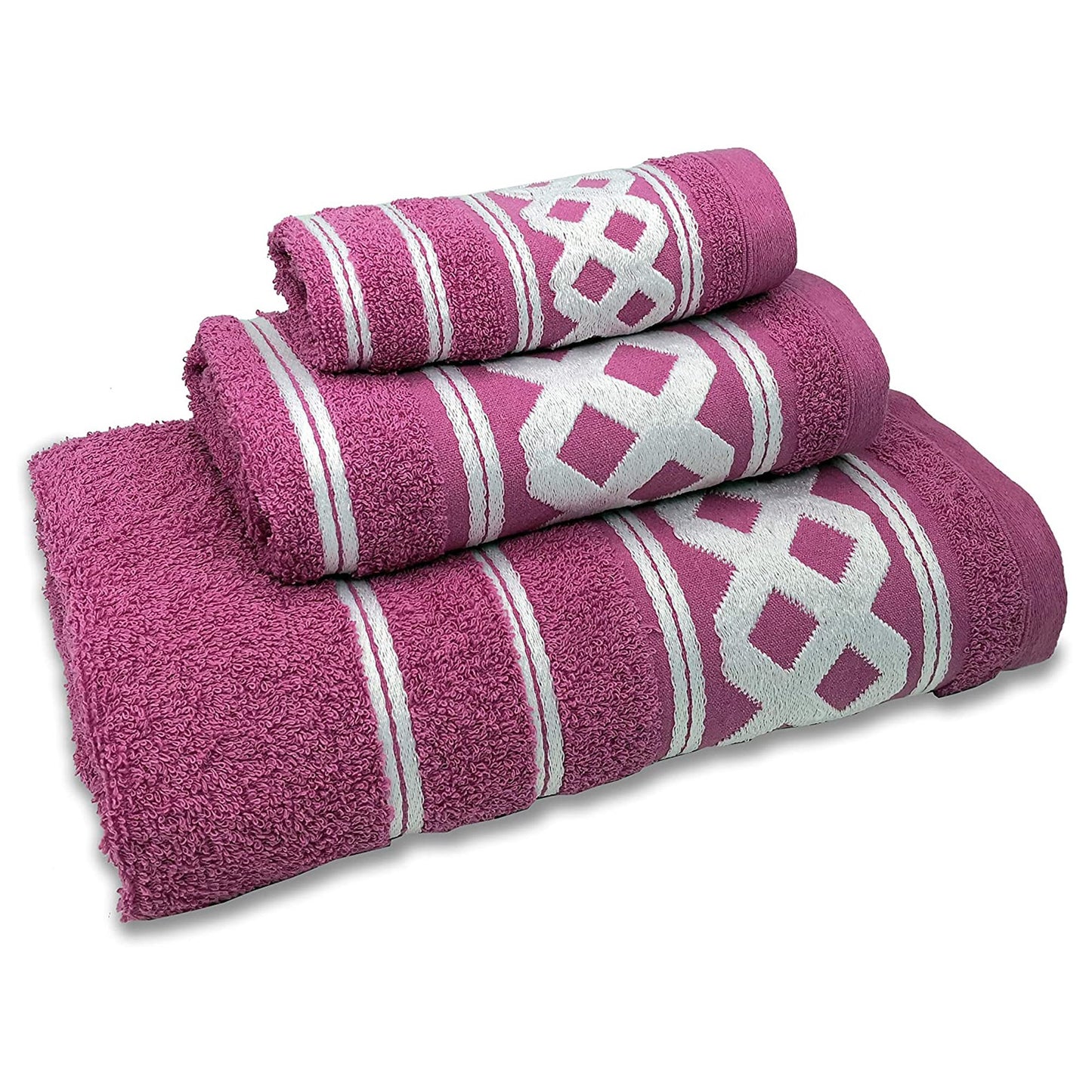 Juego De 3 Toallas De Baño De Algodón De Rizo 450 Gr/m2, De 50x30; 100x50; 150x100 Cm., Color Fucsia_3