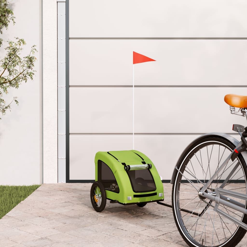 Vidaxl Remolque De Bicicleta Mascotas Hierro Tela Oxford Verde_1