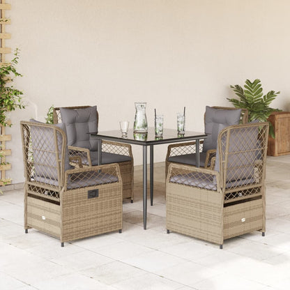 Set Comedor De Jardín 5 Pzas Con Cojines Ratán Sintético Beige / Vetonek_5