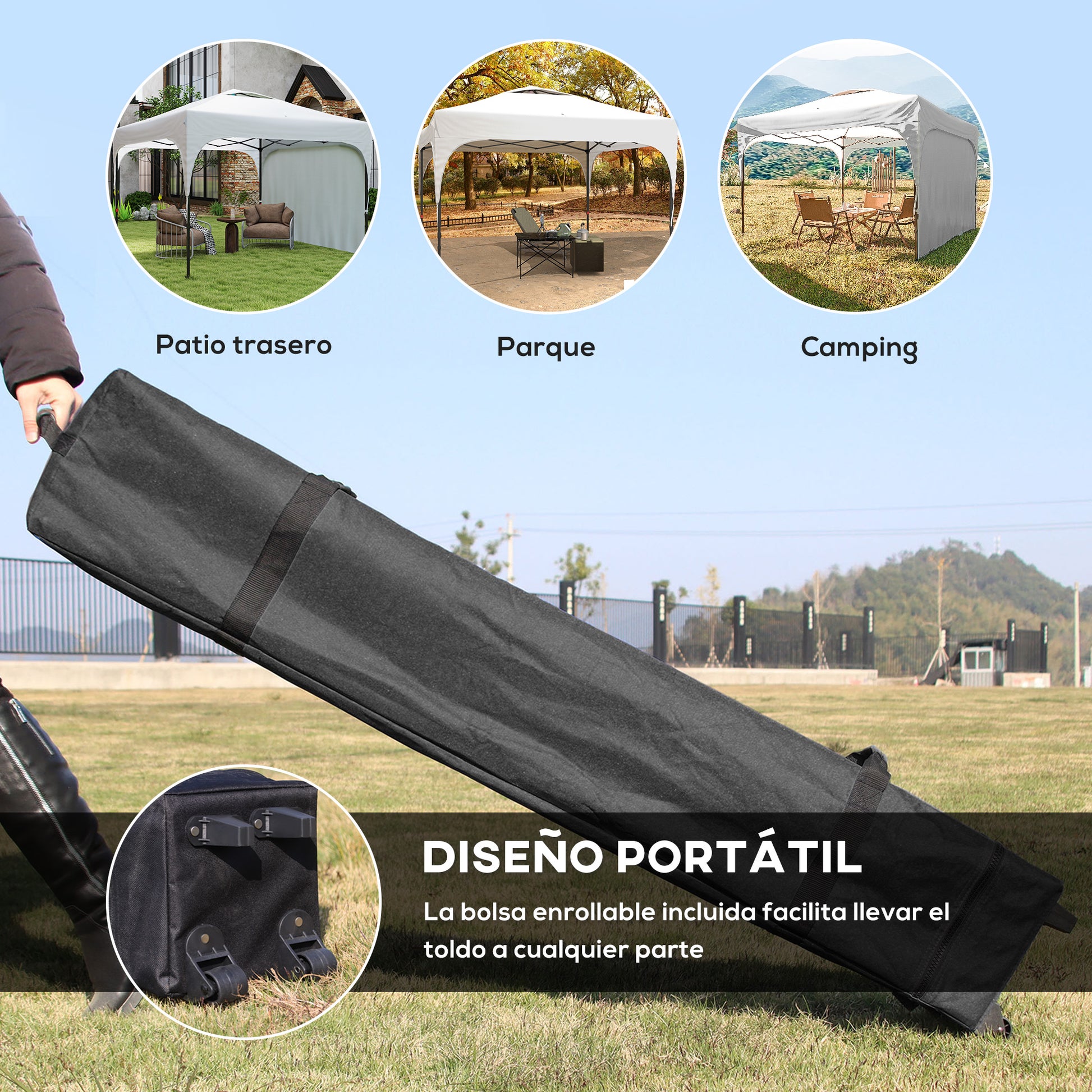 Outsunny Carpa Plegable 3x3 M Altura Ajustable 1 Pared Lateral Blanco_5