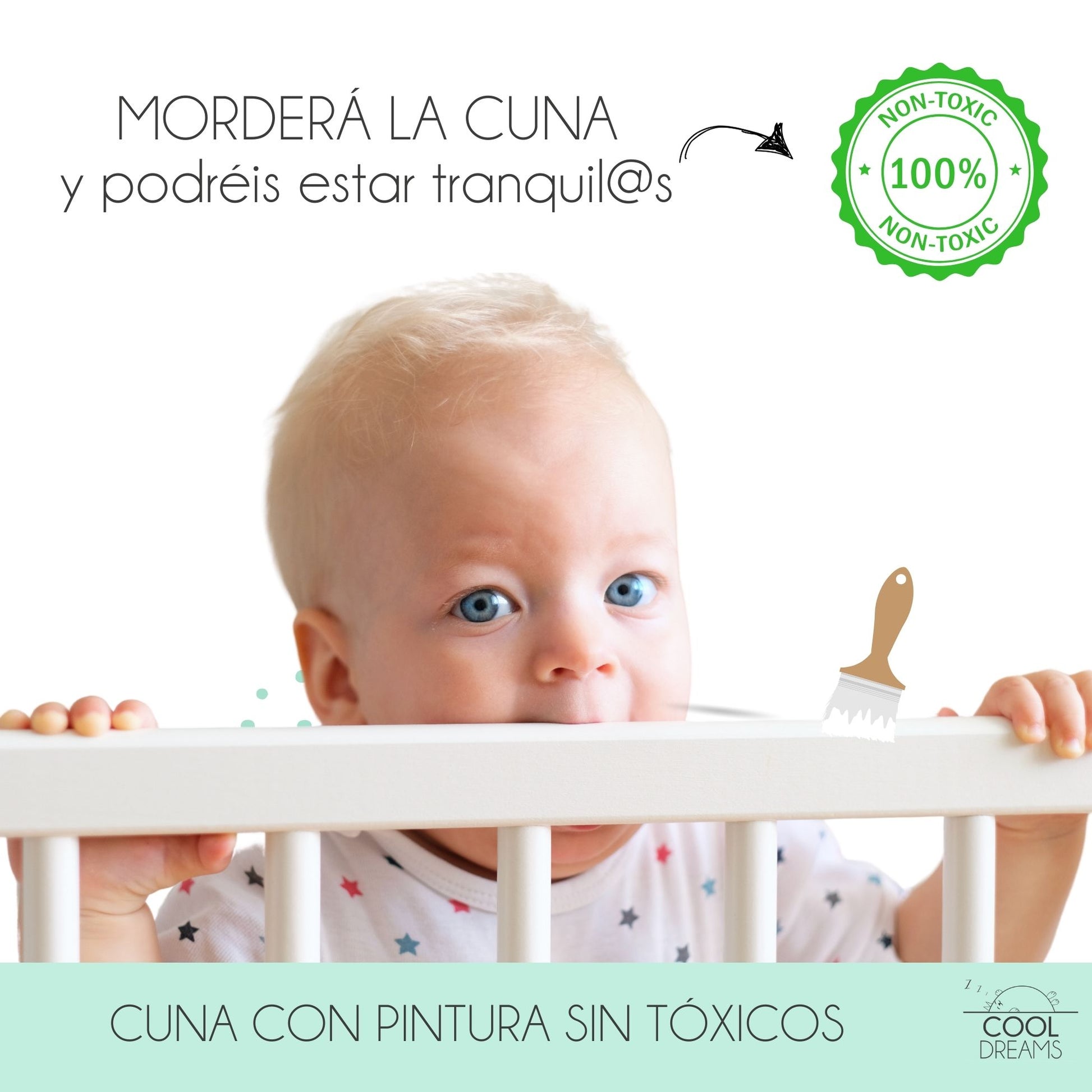 Cuna Bebé Indi Estilo Nórdico Infantil En Blanco Y De Madera De Haya, Con Colchón Morfeo Y Funda De Colchón Impermeable_2