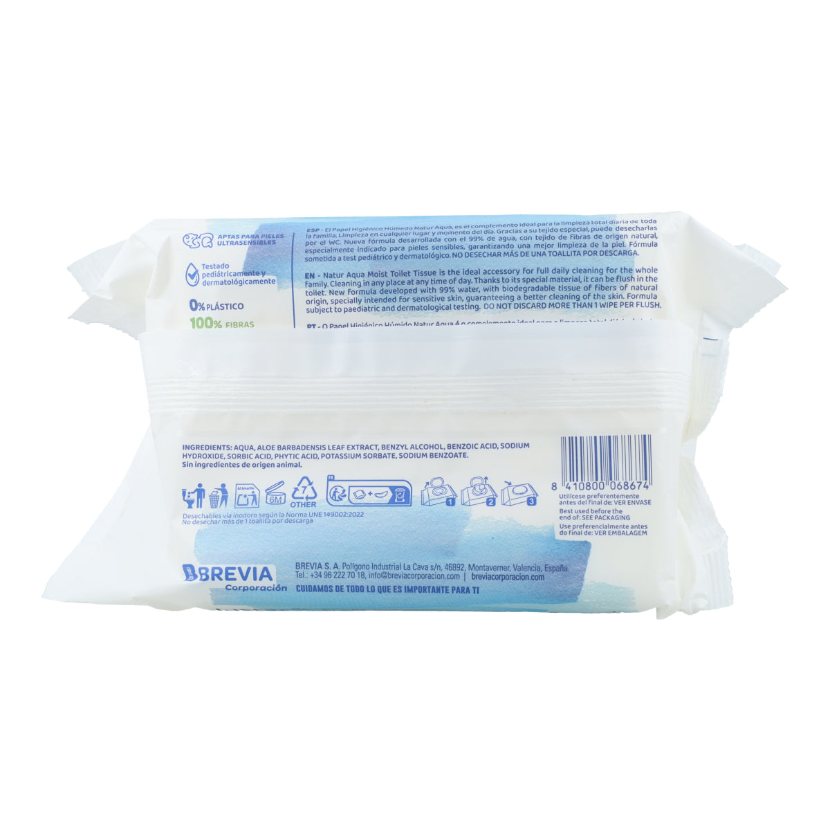 Papel higiénico húmedo Natur Aqua 100 uds