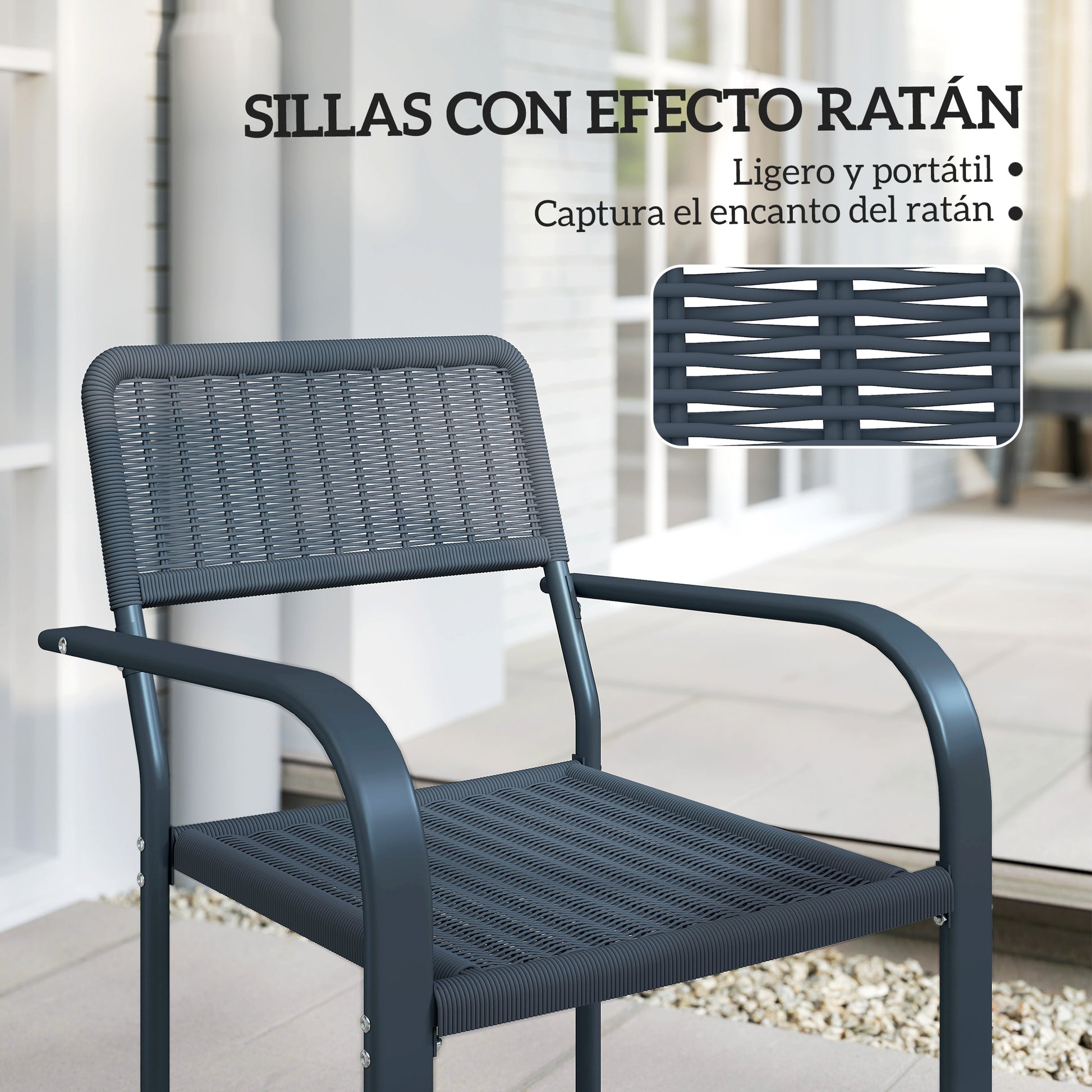Outsunny Juego De 4 Sillas De Jardín Exterior Apilables_3
