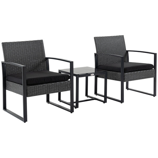 Outsunny Conjunto De Muebles De Ratán 1 Mesa Y 2 Sillas Con Cojines Gris Y Negro_0