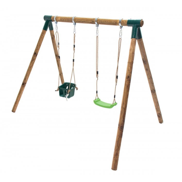 Columpio Doble De Madera Redonda Masgames Kadi L + Asiento Bebe.