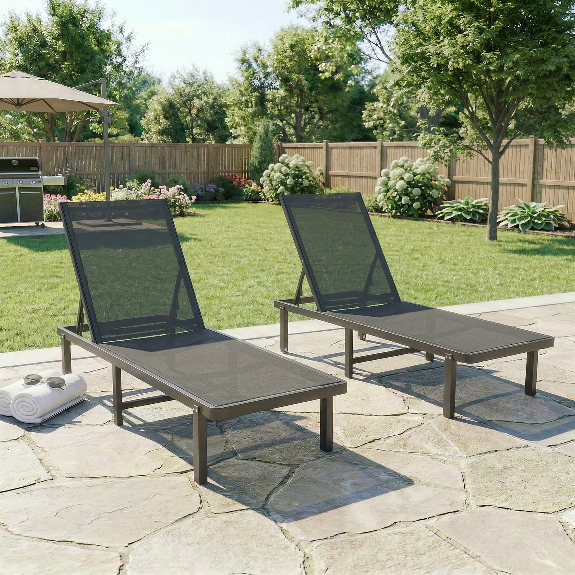 Outsunny Set De 2 Tumbonas De Jardín Exterior Reclinables Con Ruedas Gris Oscuro_4