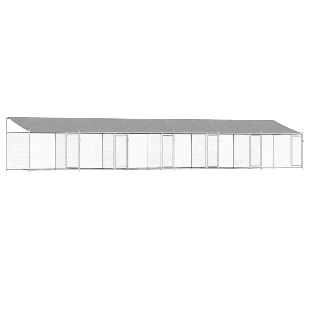 Jaula De Perros Techo Y Puertas Acero Galvanizado Gris 12x2x2 M_0