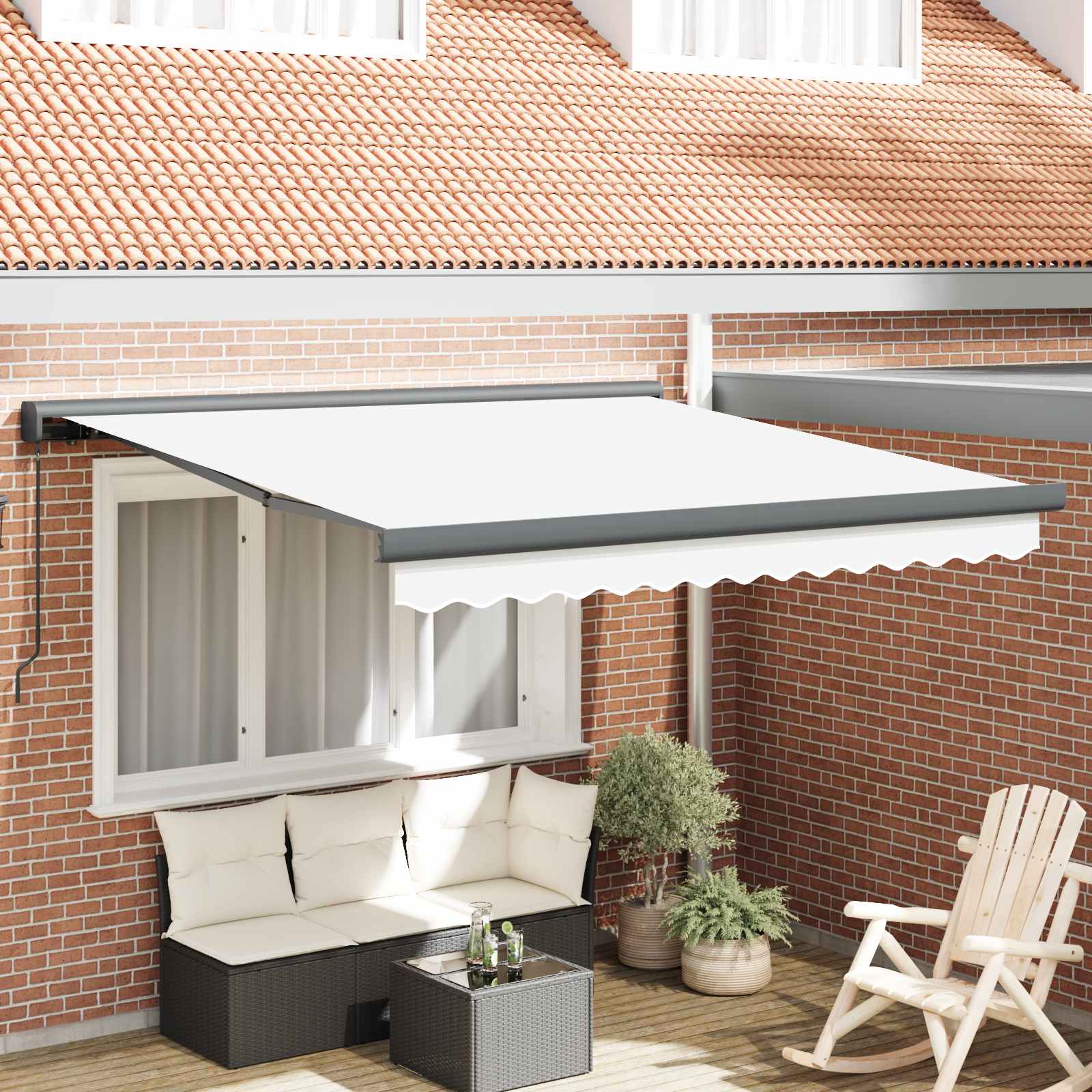 Toldo Retráctil Blanco 350 X 250 Cm Lona Y Aluminio_1
