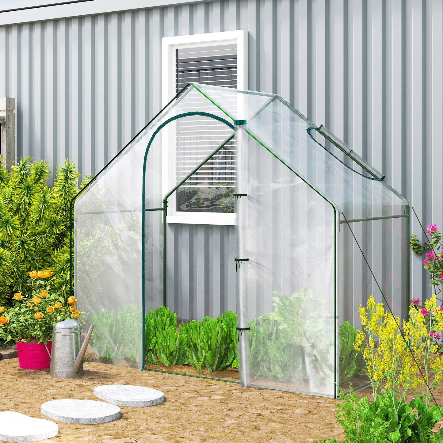 Outsunny Invernadero Pequeño Con Puerta Con Cremallera 180x100x168 Cm Verde_3