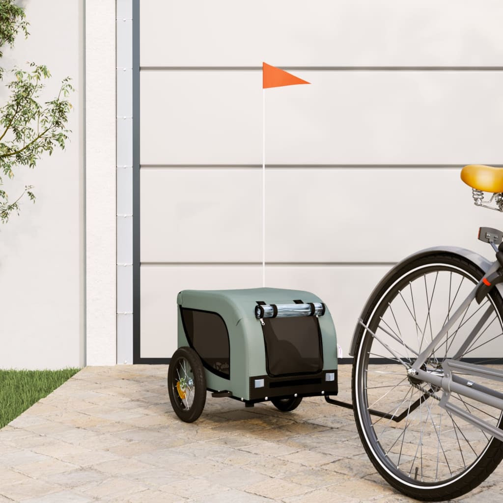 Vidaxl Remolque De Bicicleta Mascotas Hierro Tela Oxford Gris Negro_1