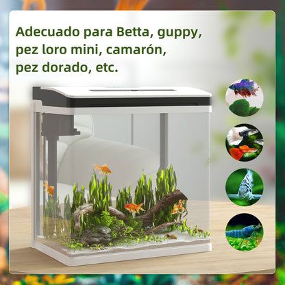 Pawhut Acuario De Cristal De 13l Pecera Pequeña Con Sistema De Filtro Iluminación Led Bomba De Agua 29x20x30_3