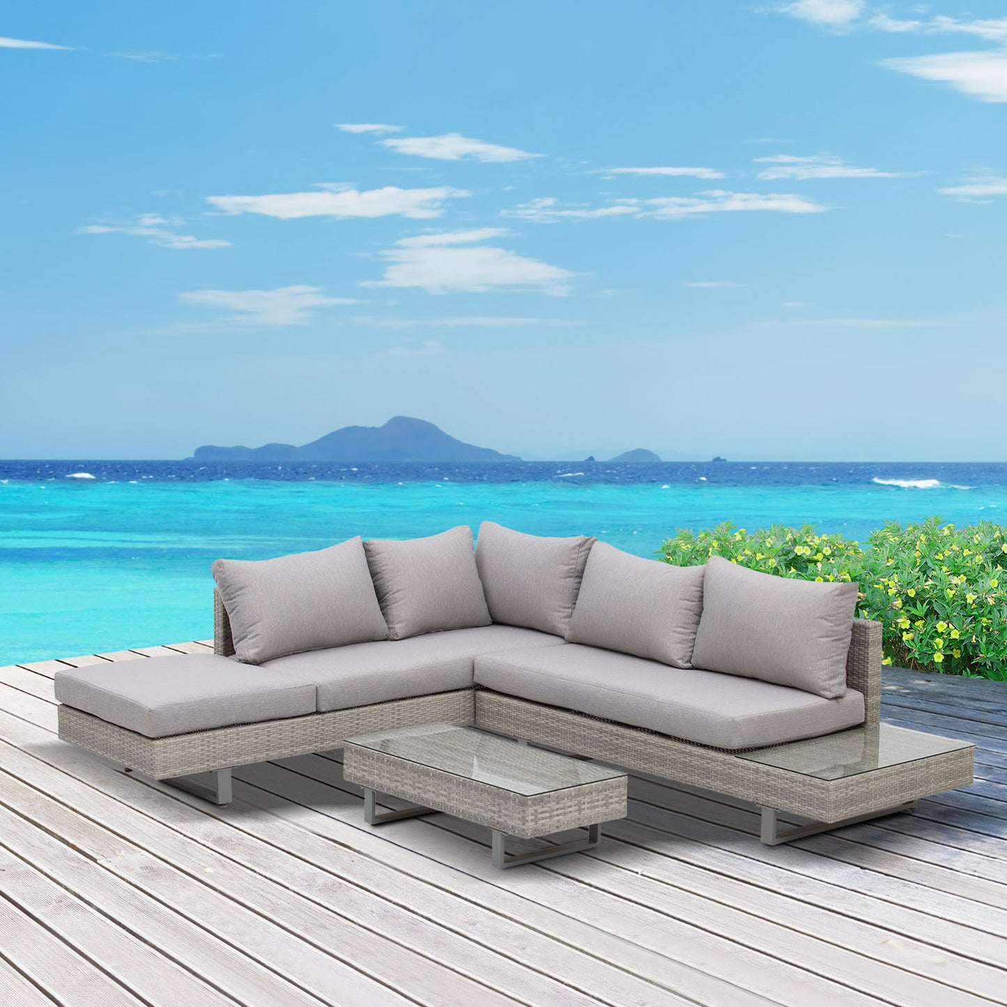 Outsunny Conjunto De Muebles Set De Sofás Ratán 3 Piezas Cojines Extraíbles_1