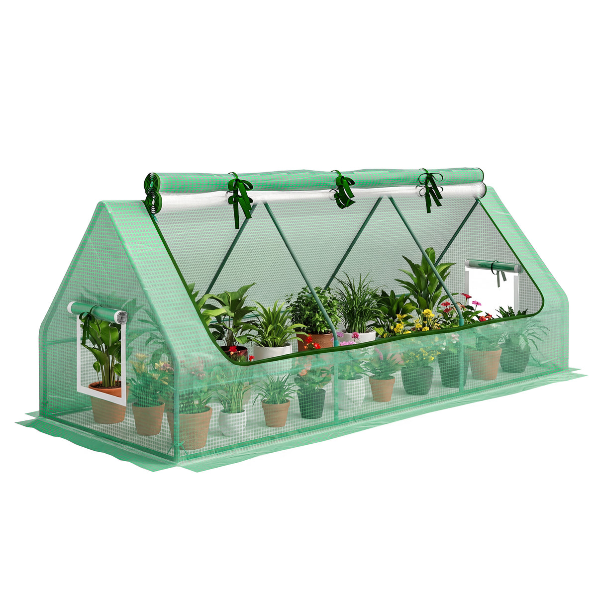 Mini Invernadero Outsunny Acero, Pe Verde 240x90x90 Cm_0