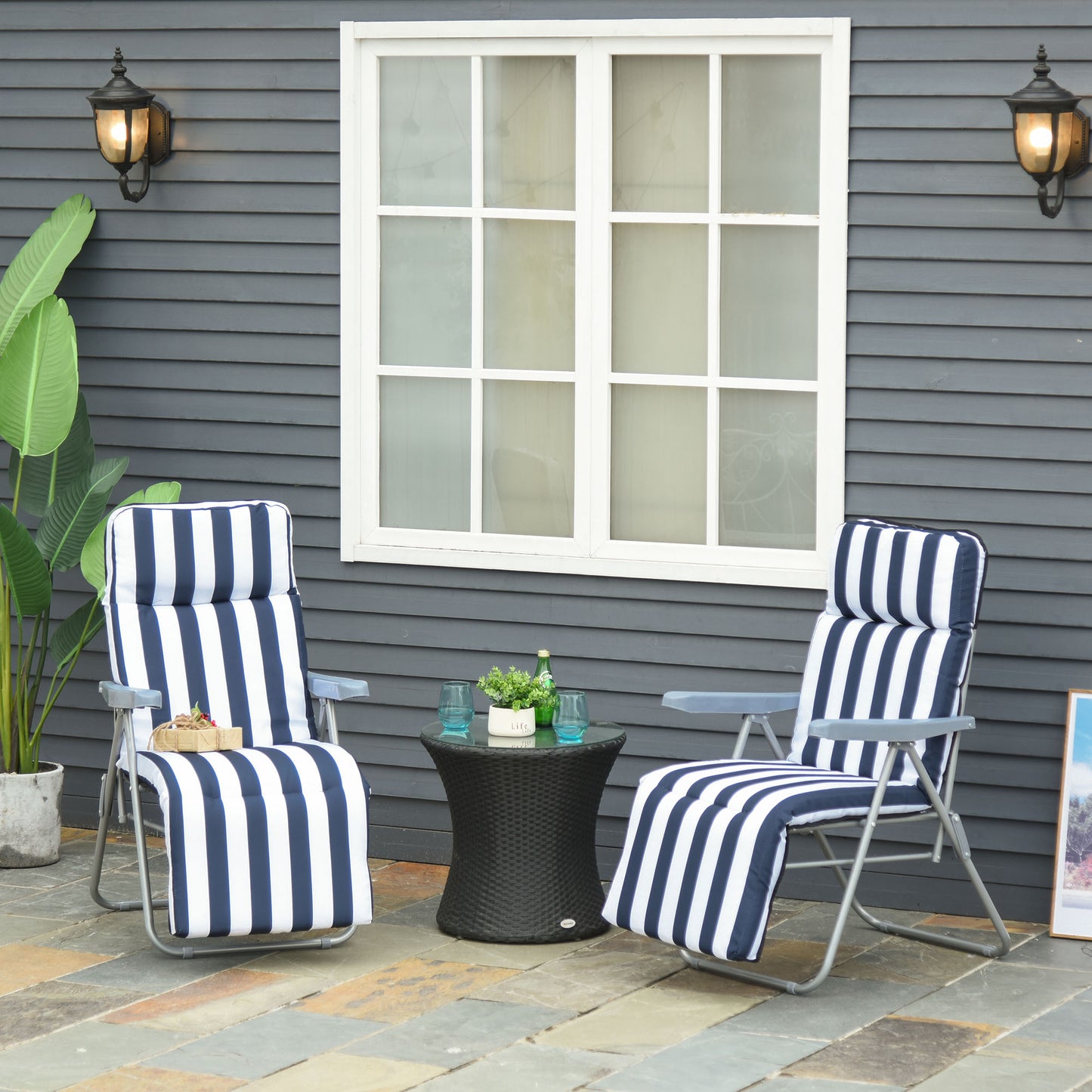 Outsunny 2 Tumbonas Plegables Con Respaldo Ajustable 60x75x66-102 Cm Azul_1