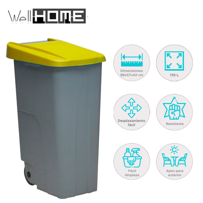 Contenedor Reciclo 110l Amarillo Cerrado 88x57x42 Cm Wellhome_1