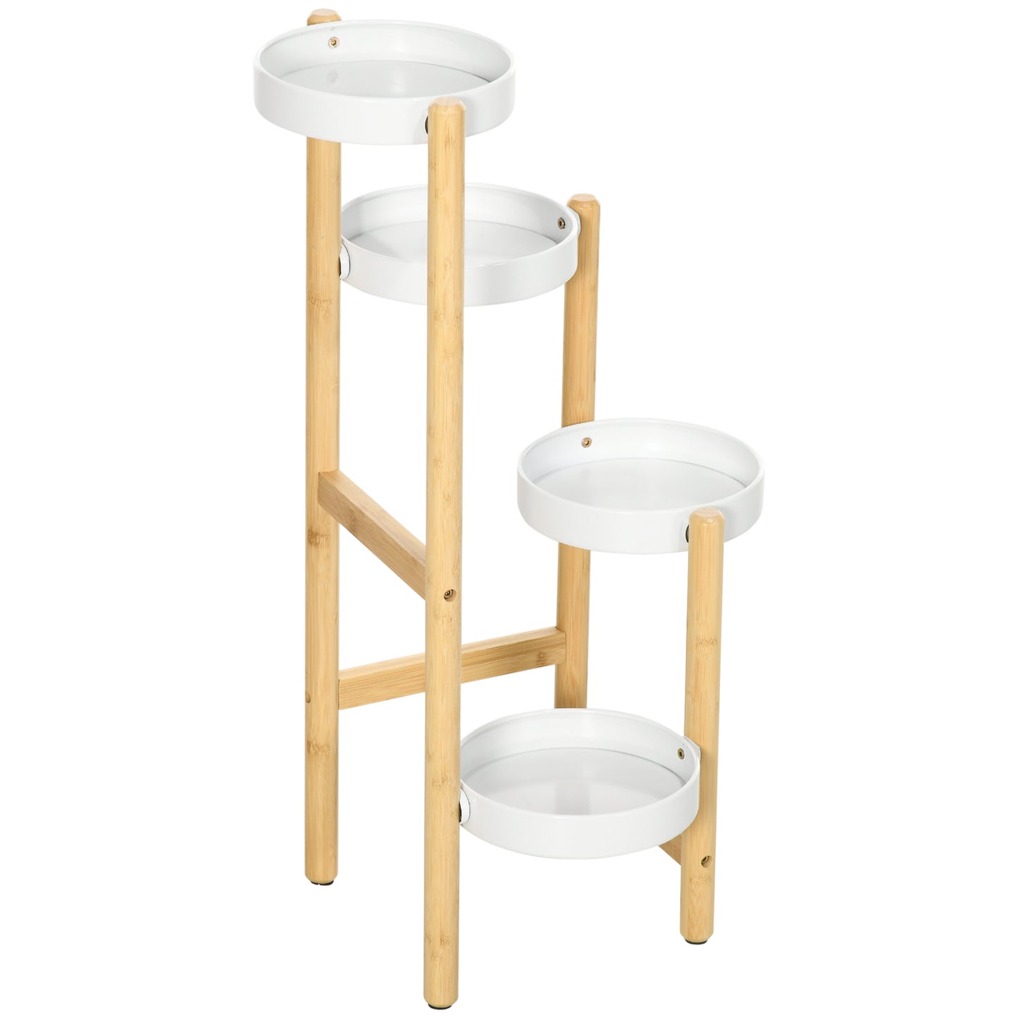 Outsunny Soporte Para Plantas Con Pies De Bambú Ø28x80 Cm Naturaly Blanco_0