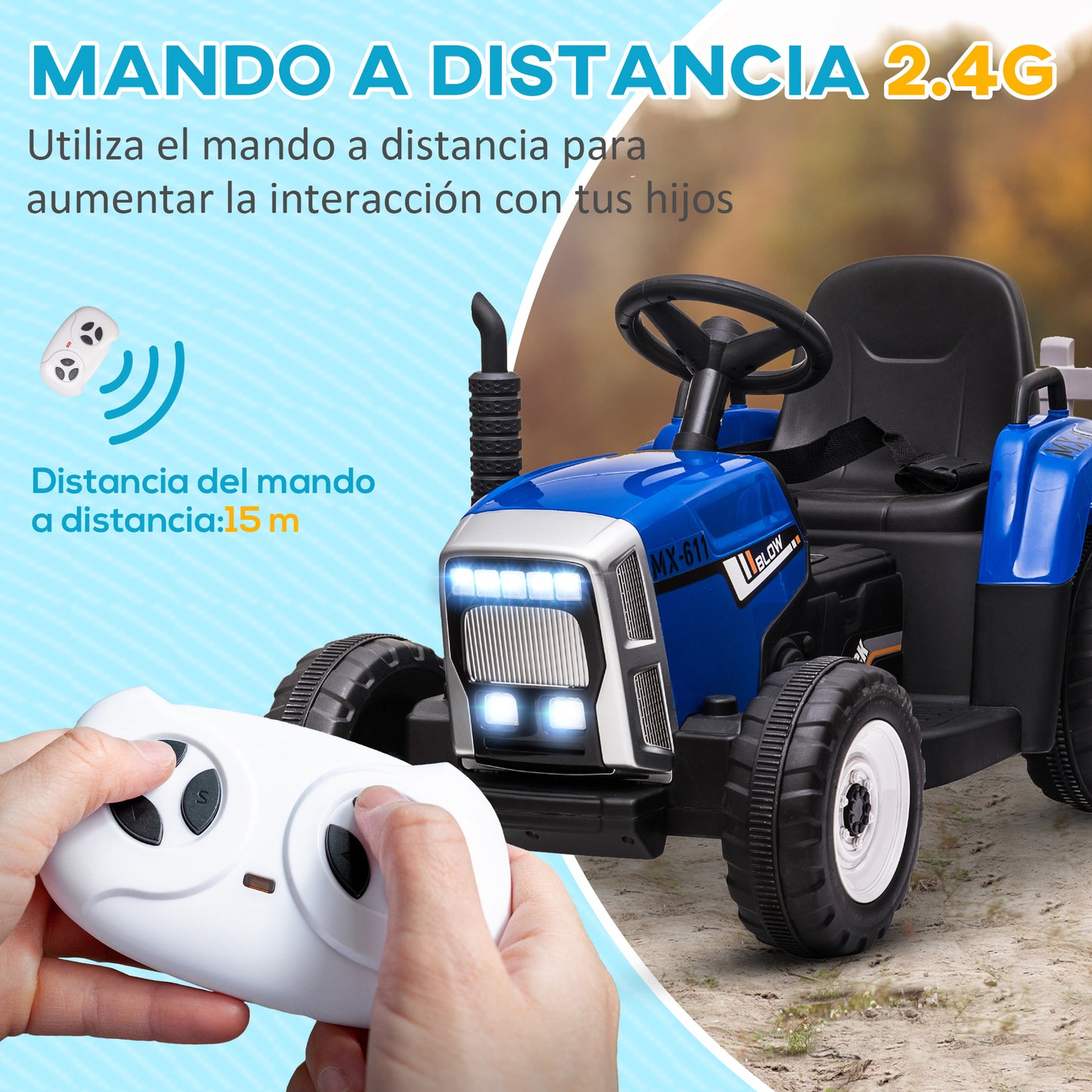 Homcom Tractor Eléctrico Con Remolque Para Niños 3-6 Años 136,5x50x52,5 Cm Azul_4