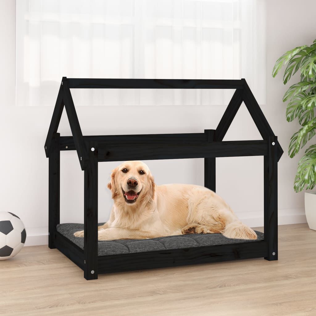 Vidaxl Cama Para Perros Madera Maciza De Pino Negro 81x60x70 Cm_1