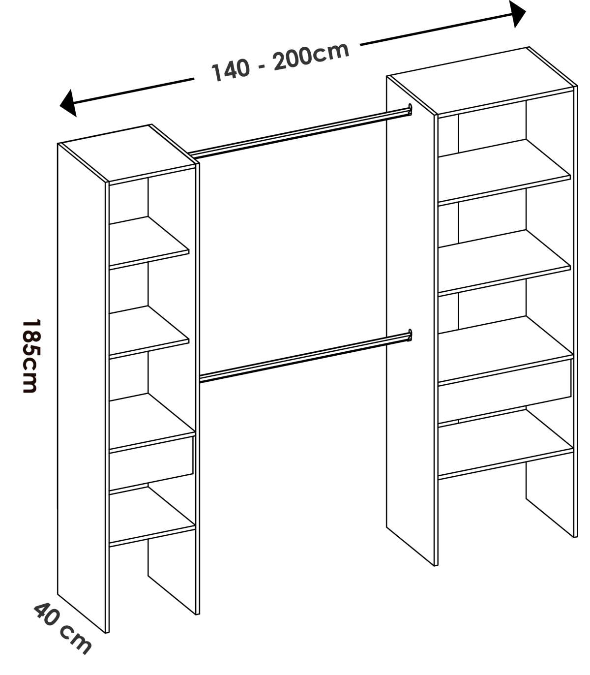Vestidor Siles Para Dormitorio Con Baldas Y Dos Cajones Acabado Blanco 185 Cm(alto)200 Cm(_3