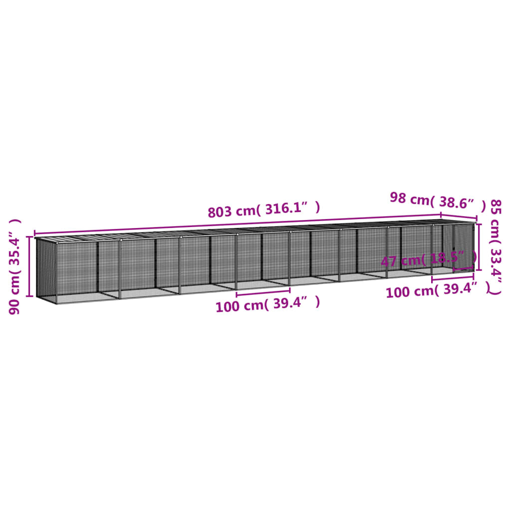 Vidaxl Gallinero Con Techo Acero Galvanizado Gris Claro 803x98x90 Cm_2