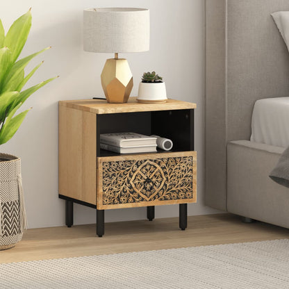 Mesita De Noche De Madera Maciza De Mango 40x33x46 Cm_1