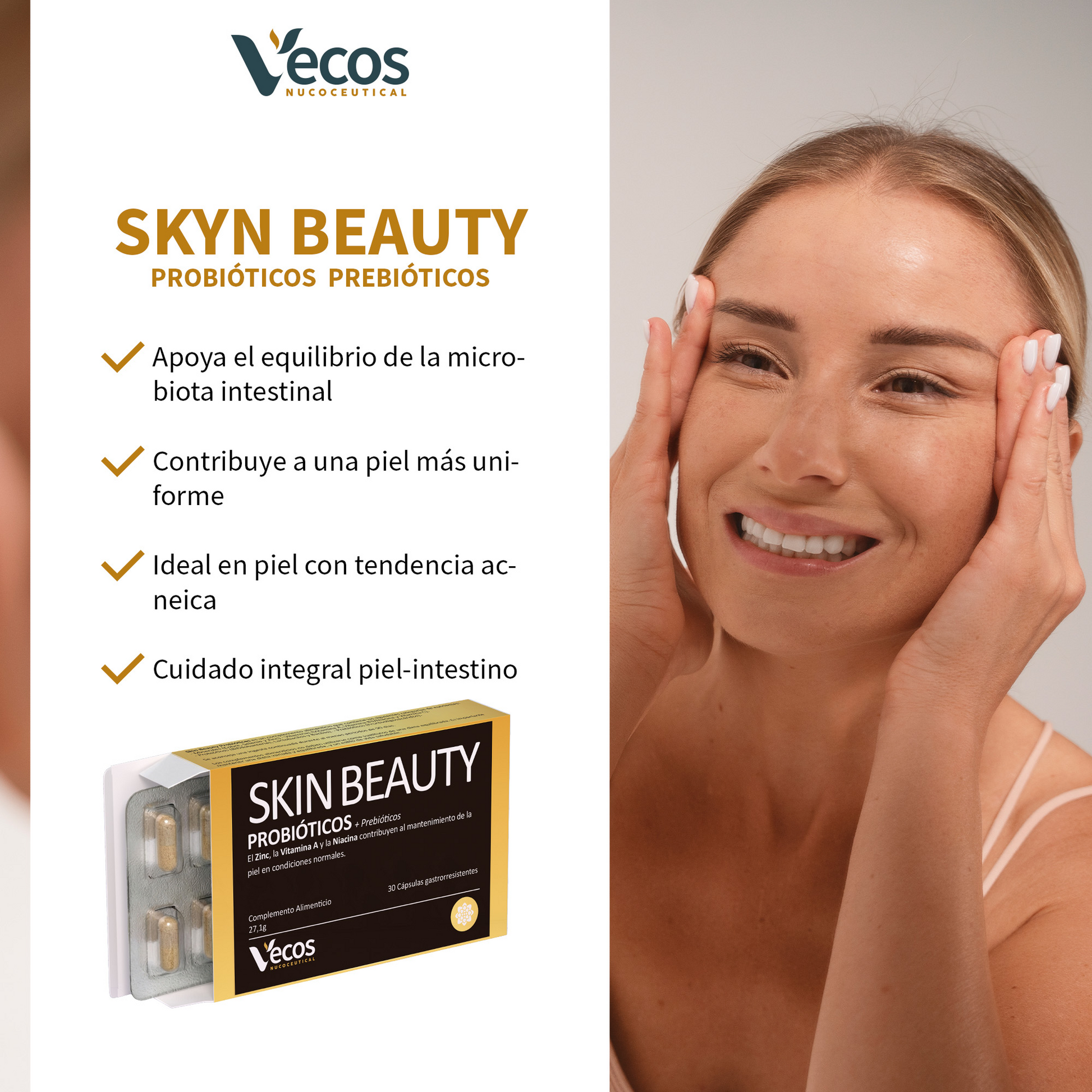 Skin Beauty Probióticos Vecos 30 Cápsulas | Para Tu Piel Y Microbiota | 9 Billones Ufc + Zinc Y Vitamina C_3