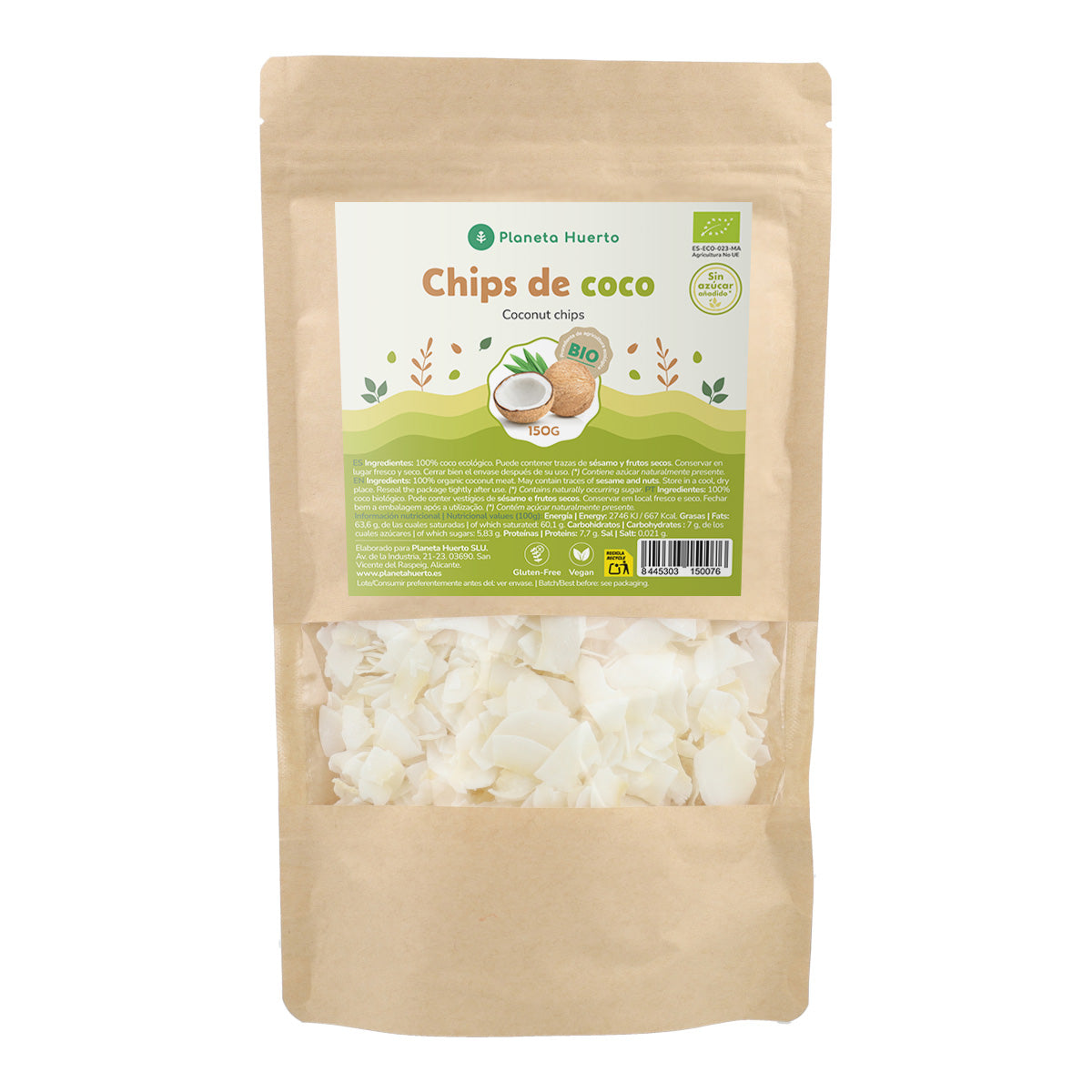 Chips de coco sin azúcar ECO Planeta Huerto 150 g