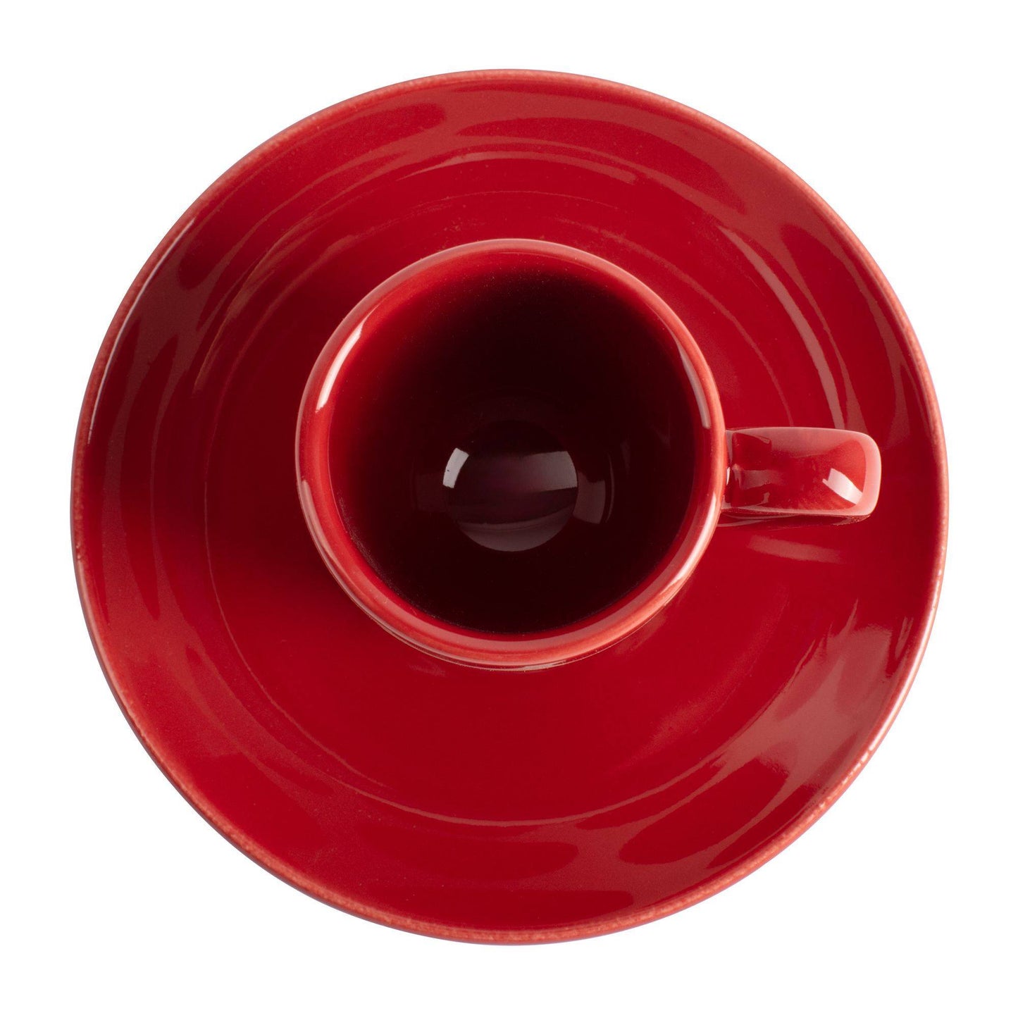Set De 4pc Café (2 Tazas De 75ml + 2 Platos De Color Solido) Stoneware De Topos Rojos_3