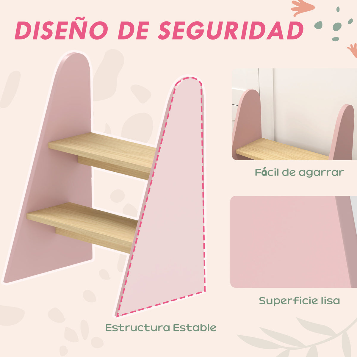 Escada De Apoio Para Crianças Aiyaplay Mdf E Painel Multicamada Rosa 43x30x55 Cm_5