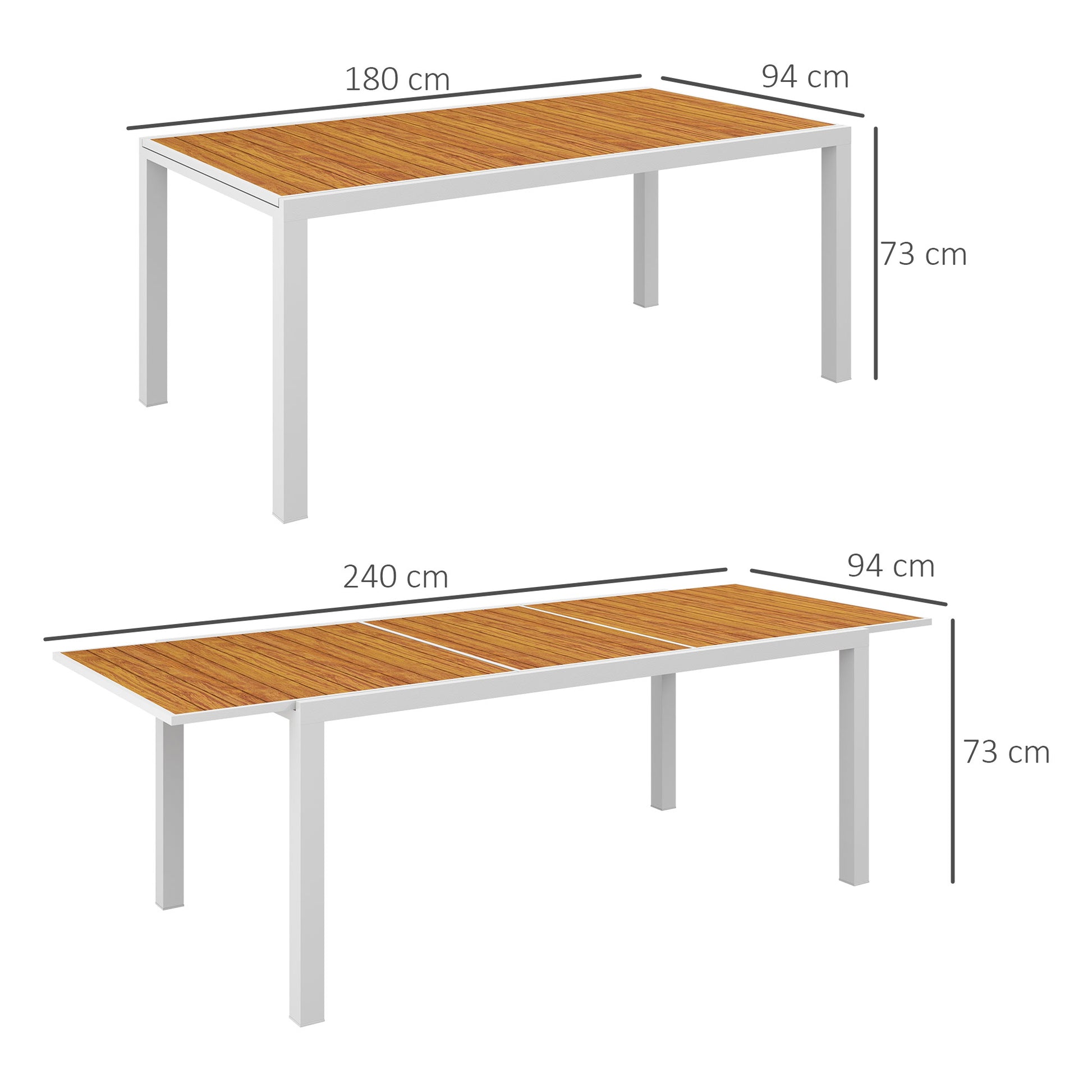Outsunny Mesa De Jardín Extensible Con Marco De Aluminio 180/240x94x73 Cm Marrón_2