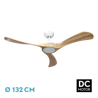 Ventilador Dc Castelo 18w Blanco/haya 3 Aspas 132d Reg. Intensidad 2250lm 3000k-6000k C/remoto, Timer, Mem._0