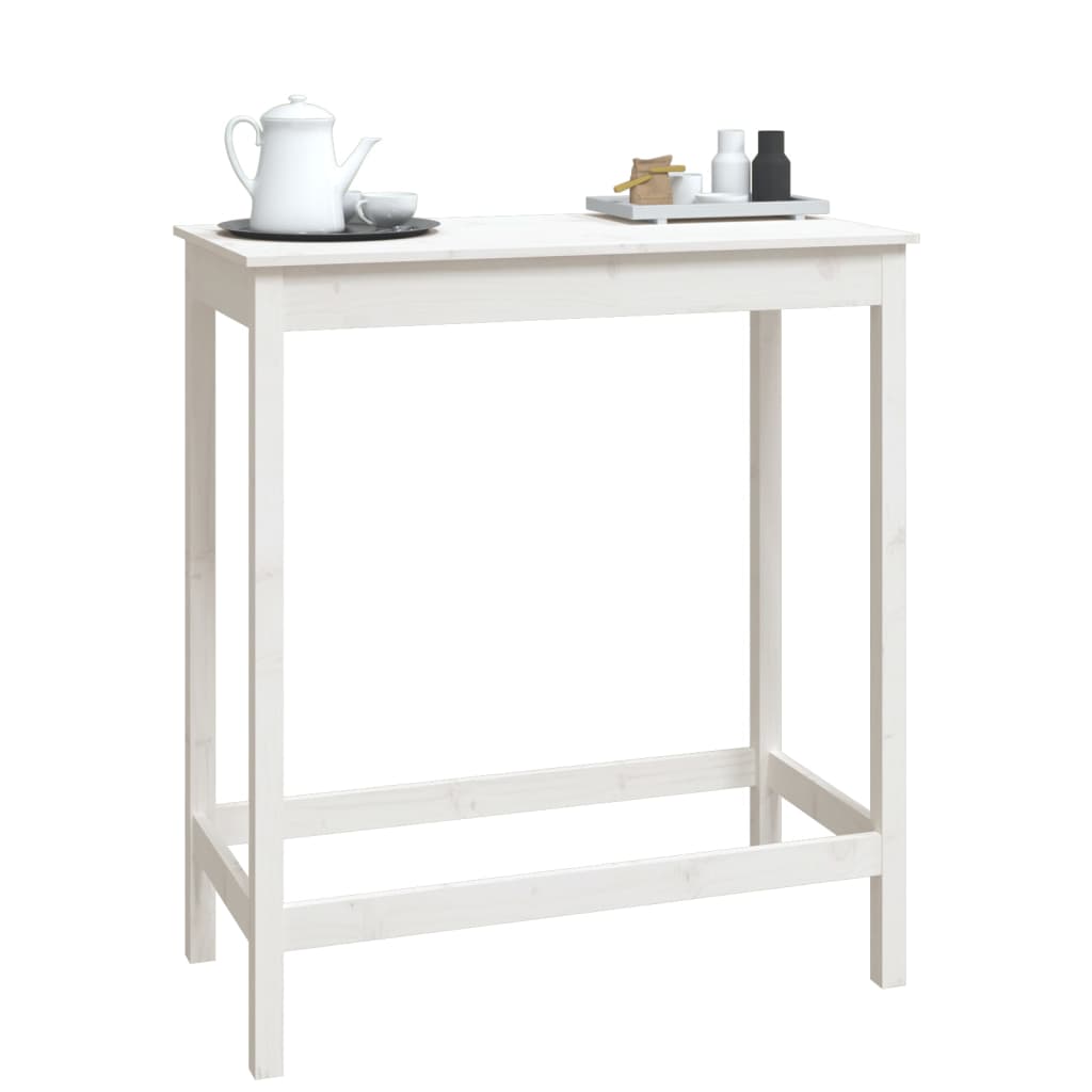 Mesa Alta De Bar Madera Maciza De Pino Blanco 100x50x110 Cm_2