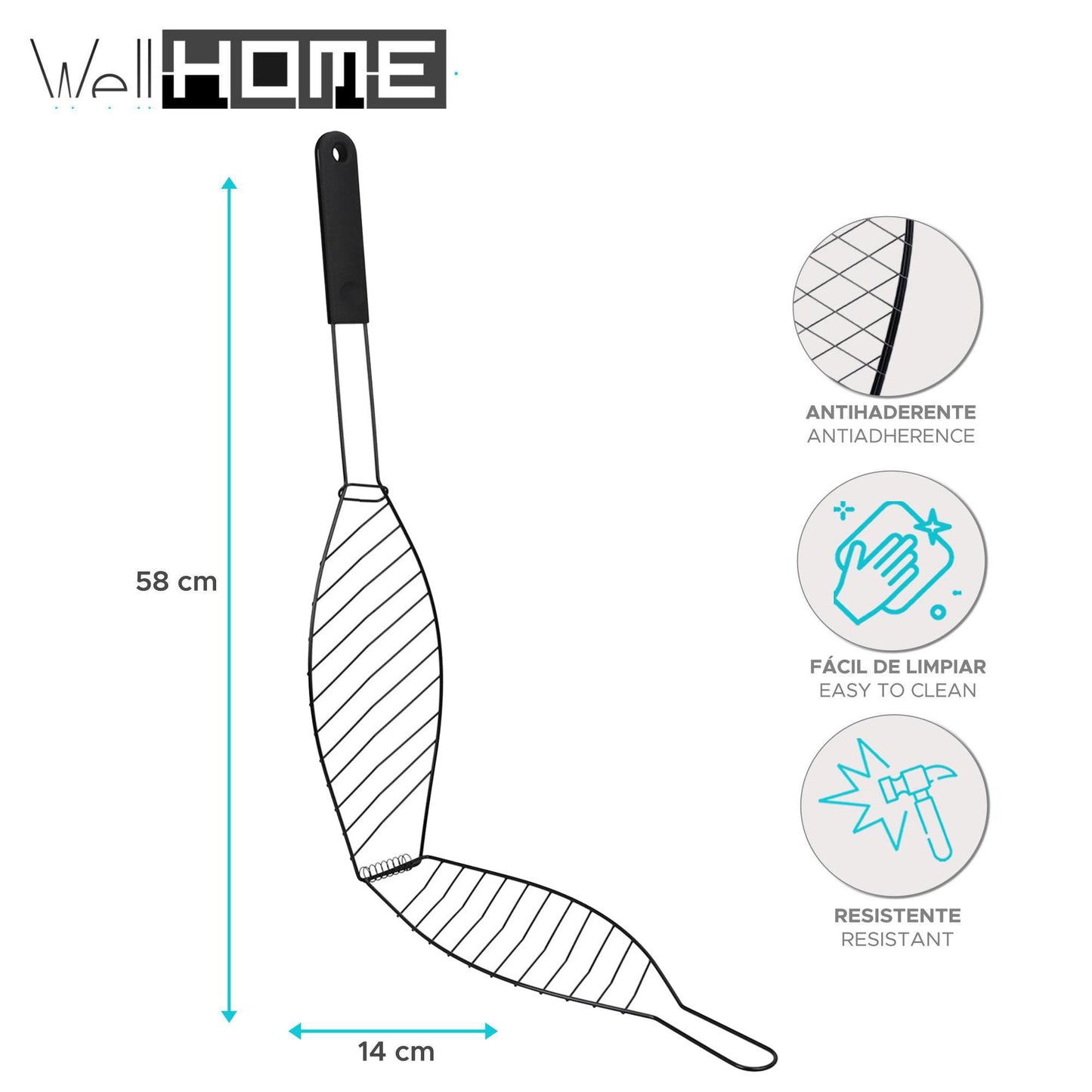 Parrilla Bbq Pescado Antiadherente 58x13cm