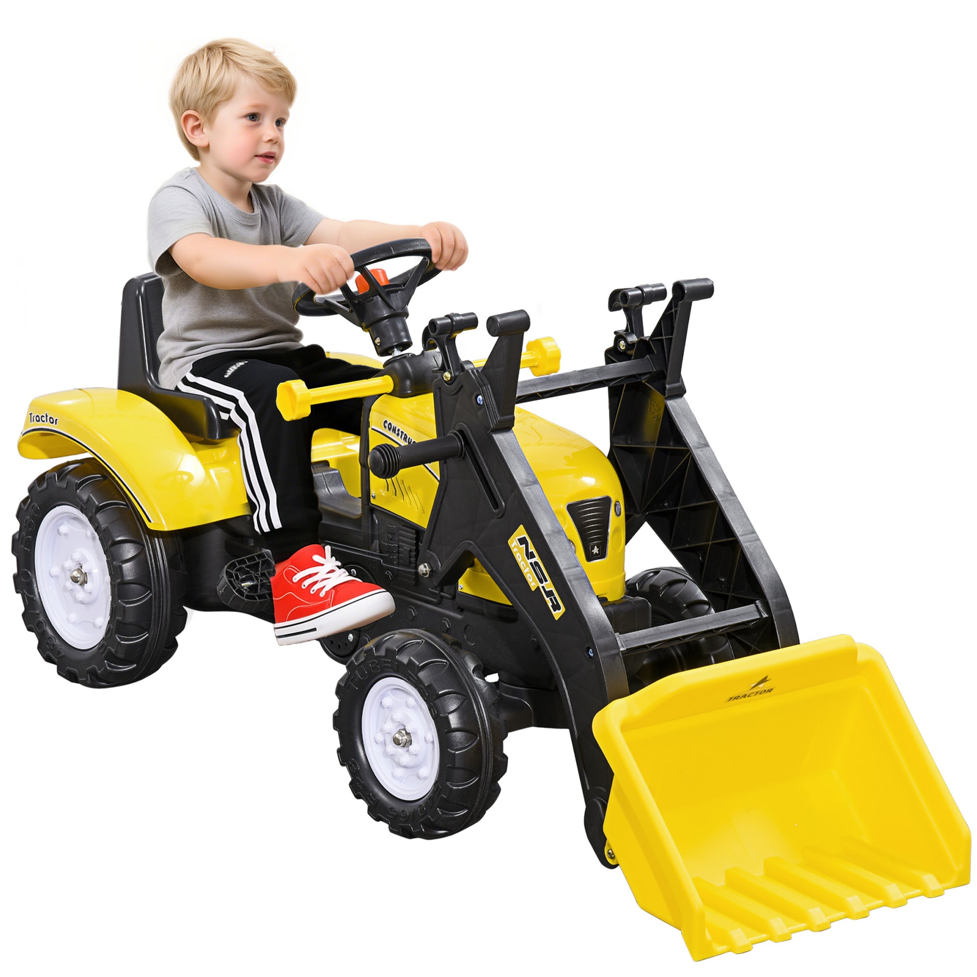 Homcom Tractor A Pedales Para Niños 3 Años Pala Delantera 114x41x52 Cm Amarillo_0