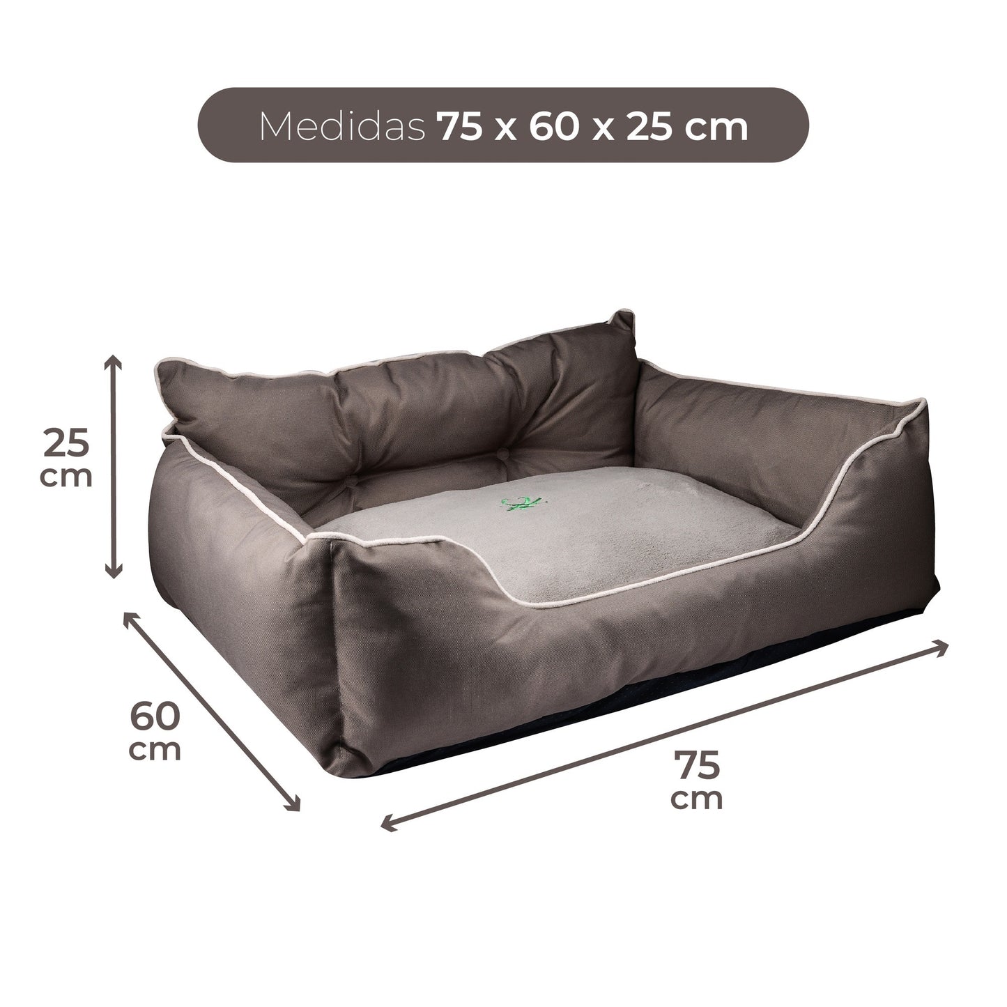 Cama Para Mascota 75x60x25cm Marrón + Comedero Doble De Acero En Bambú_1