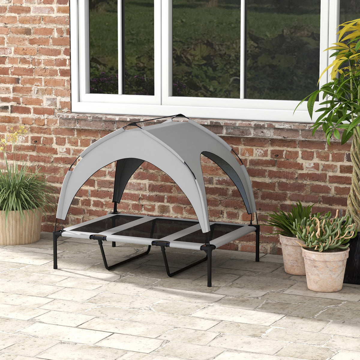 Pawhut Cama Elevada Para Perros Grandes Con Toldo 106x76x94 Cm Gris Claro_1