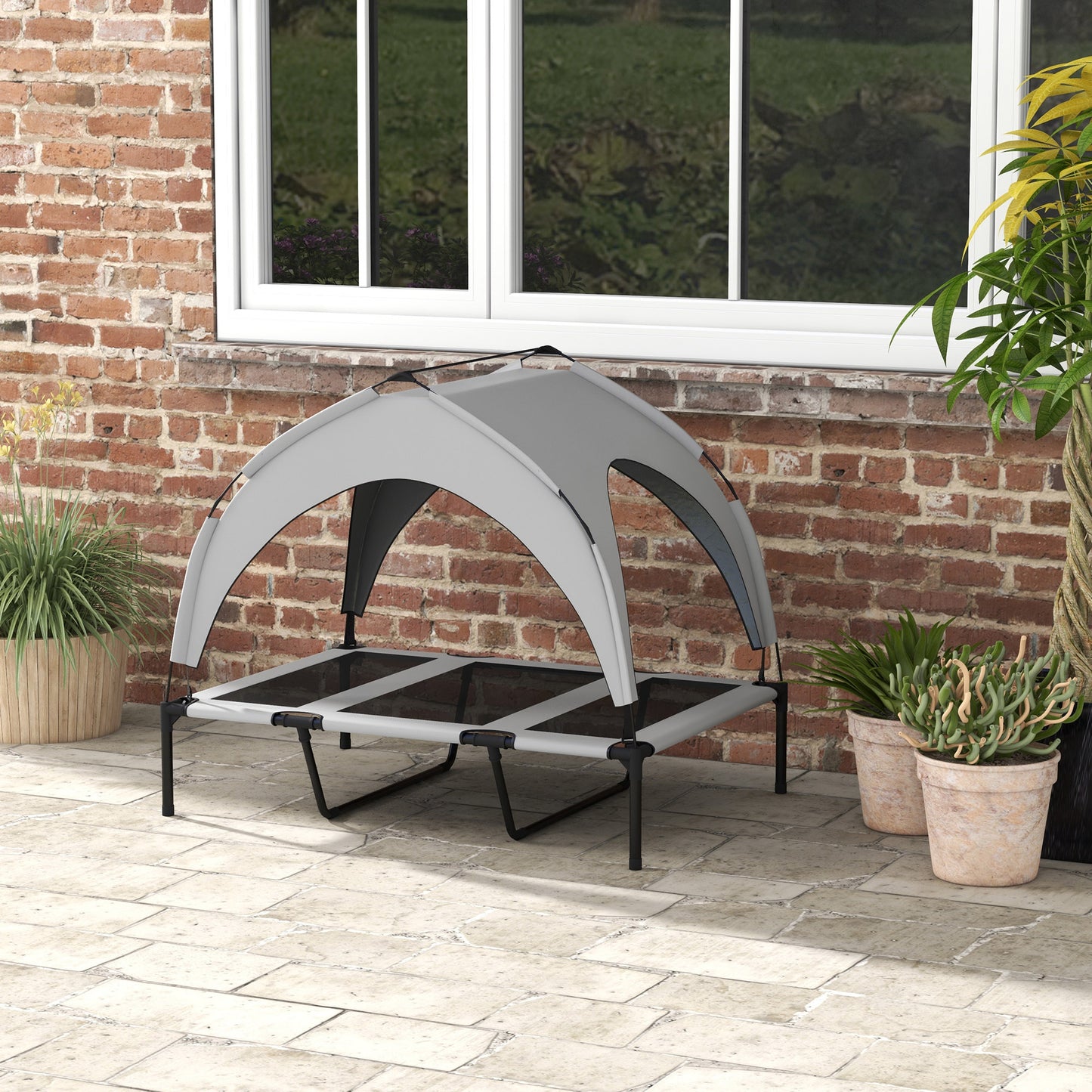 Pawhut Cama Elevada Para Perros Grandes Con Toldo 106x76x94 Cm Gris Claro_1