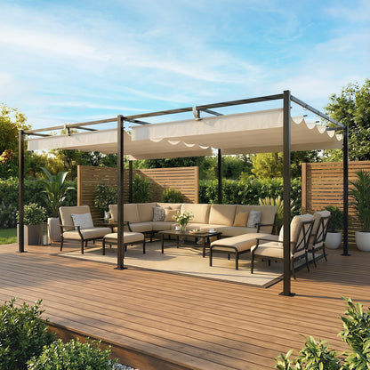 Outsunny Pérgola De Jardín 6x3 M Con Techo Retráctil Upf50+ Drenaje Crema_4