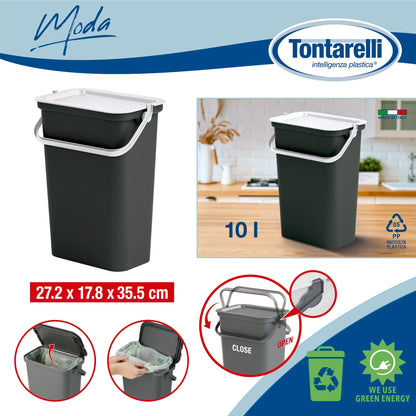 Papelera moda 10l Con Asa (cubo Negro-tapa Blanco)