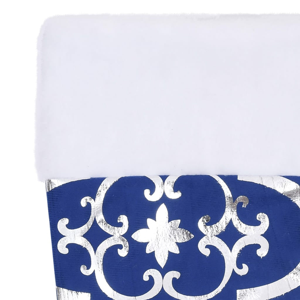 Vidaxl Falda Del Árbol De Navidad De Lujo Con Calcetín Tela Azul 150cm_4