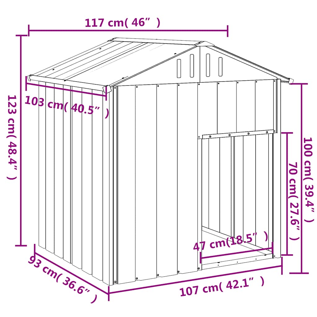 Caseta Perros Tejado Acero Galvanizado Gris Claro 117x103x123cm_4