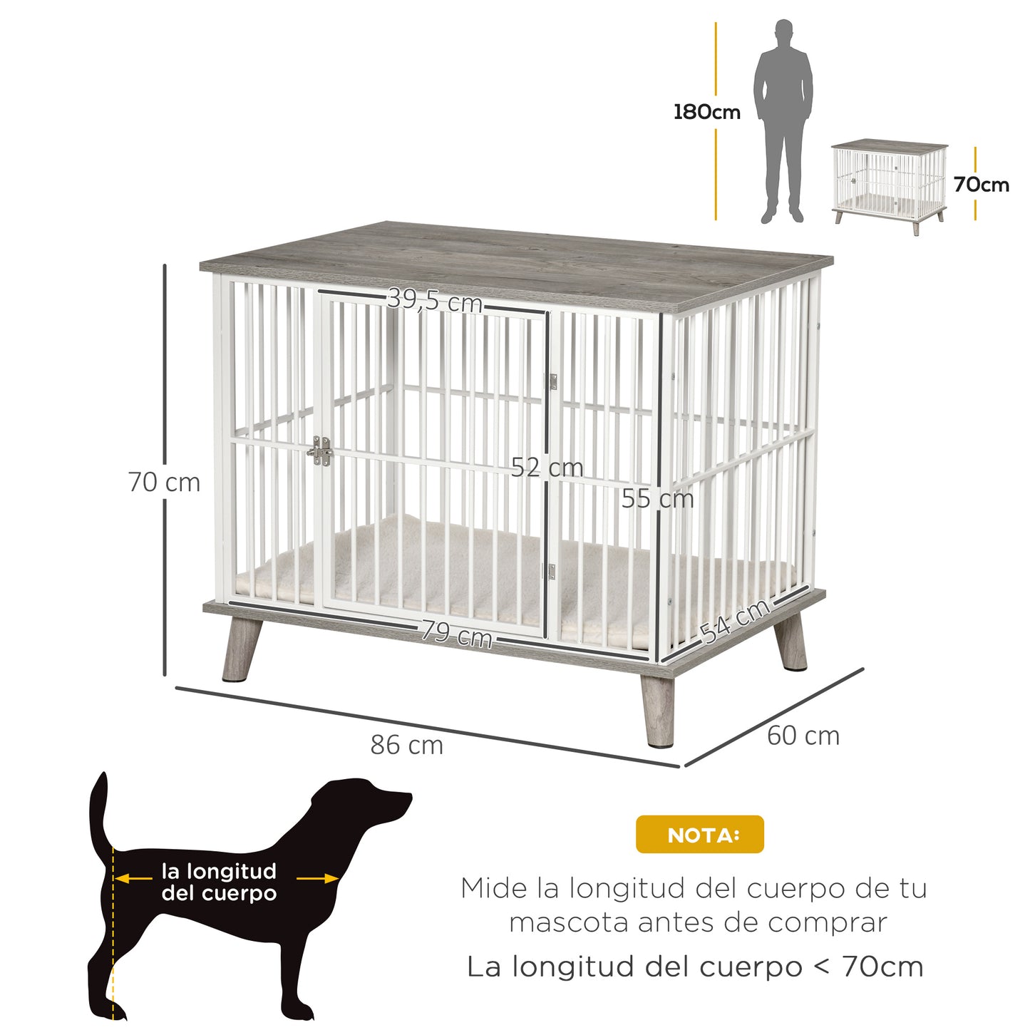 Pawhut Jaula Para Perros De Madera 86x60x70 Cm Con Superficie De Mesa Puerta_2
