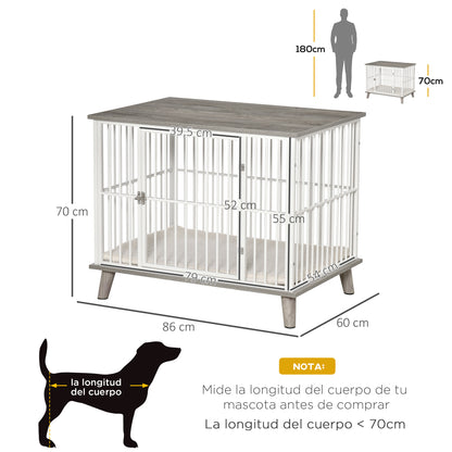 Pawhut Jaula Para Perros De Madera 86x60x70 Cm Con Superficie De Mesa Puerta_2