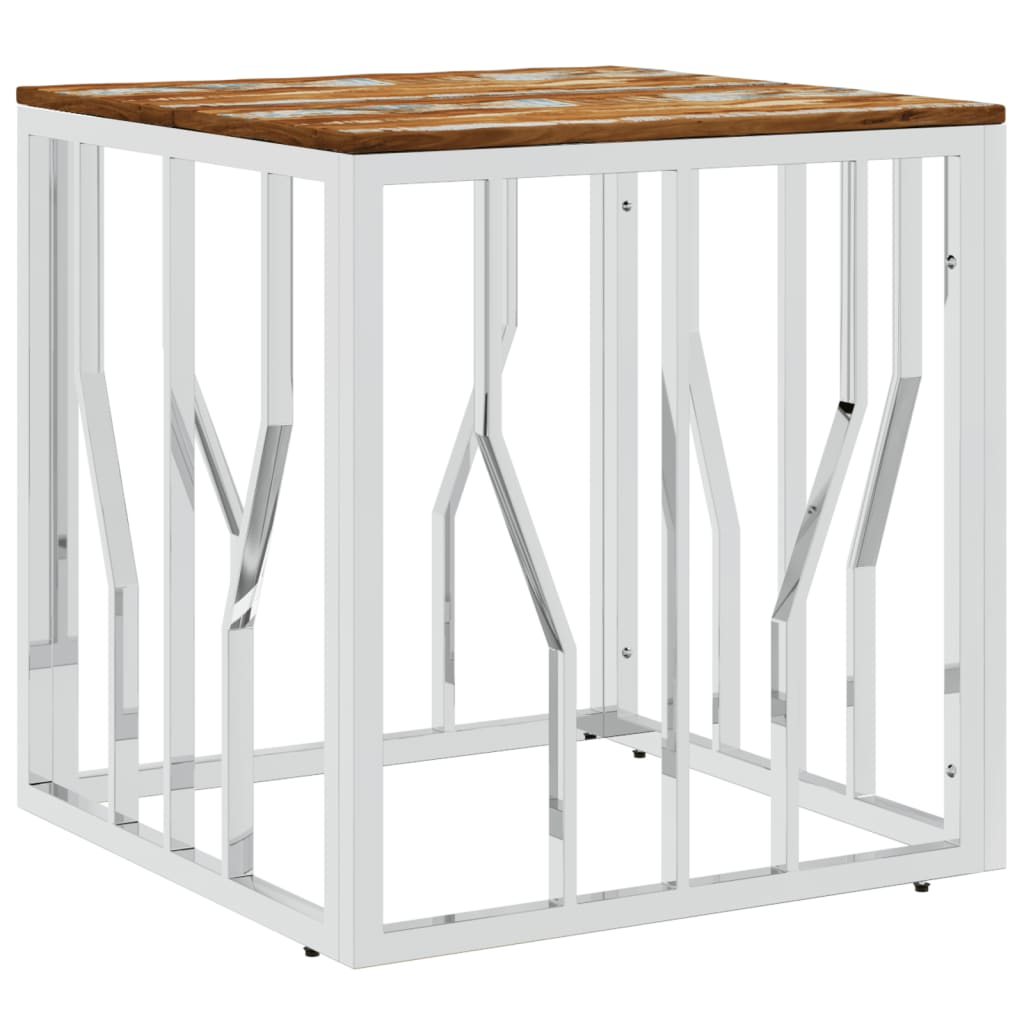 Mesa De Centro Acero Inoxidable Y Madera Reciclada Plateada_0
