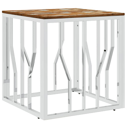 Mesa De Centro Acero Inoxidable Y Madera Reciclada Plateada_0